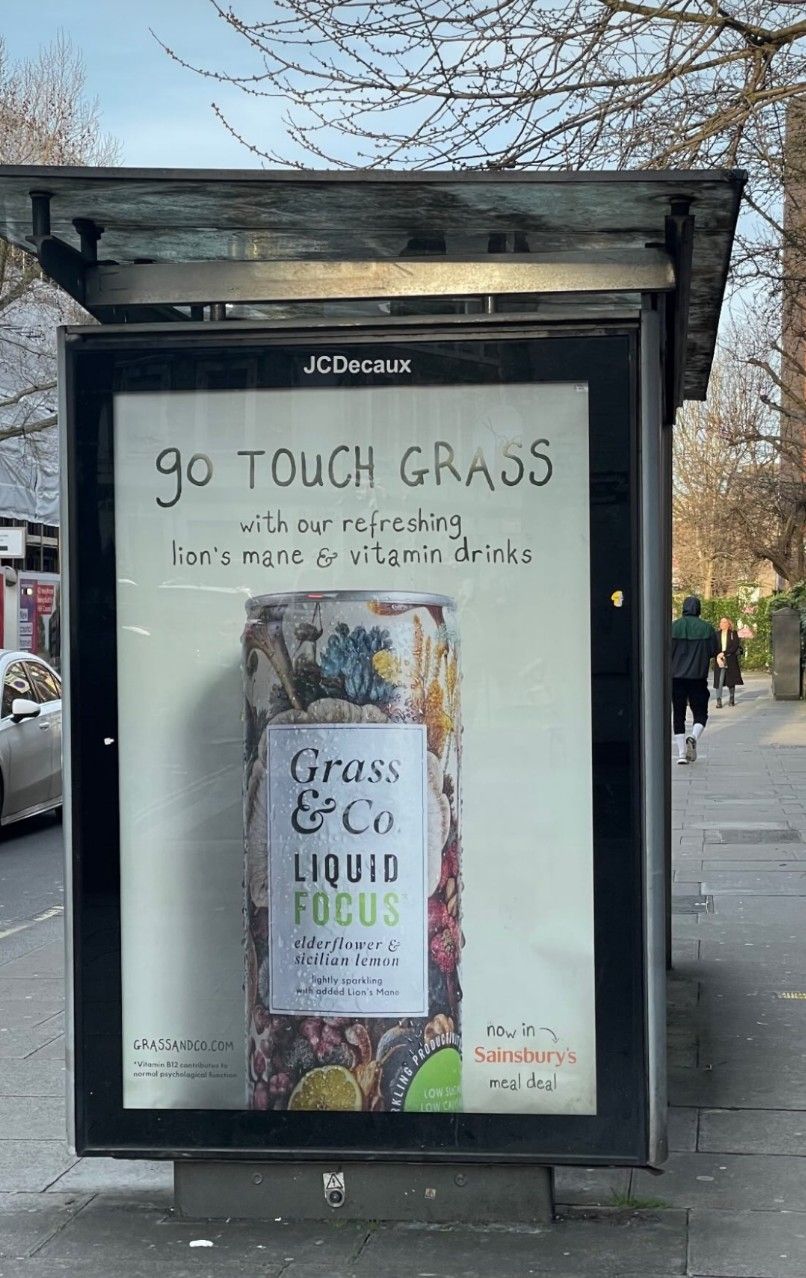 Touch Grass campaign bus stop poster
